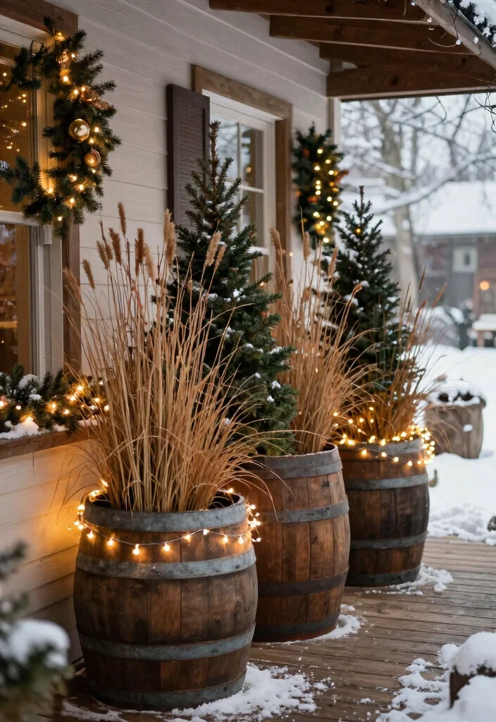 12 Planters for Front Porch Ideas That Survive Freezing Winters - 7. Rustic Barrel Planters 1