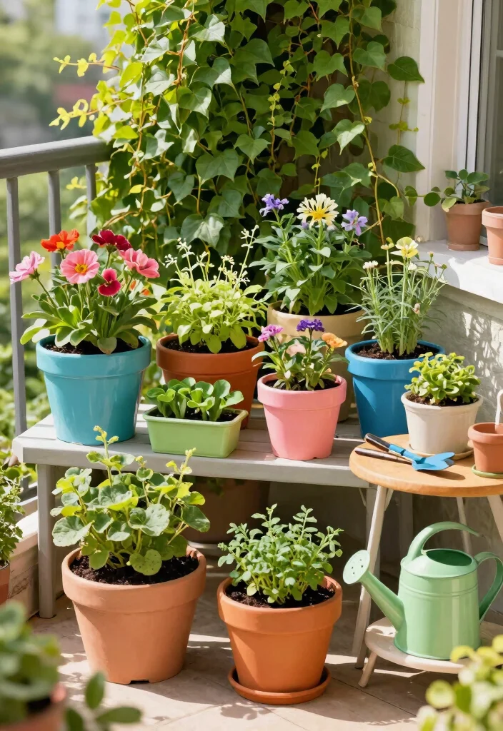 12 Small Balcony Decorating Ideas That Actually Leave Room to Sit - 11. Container Gardening Galore 1
