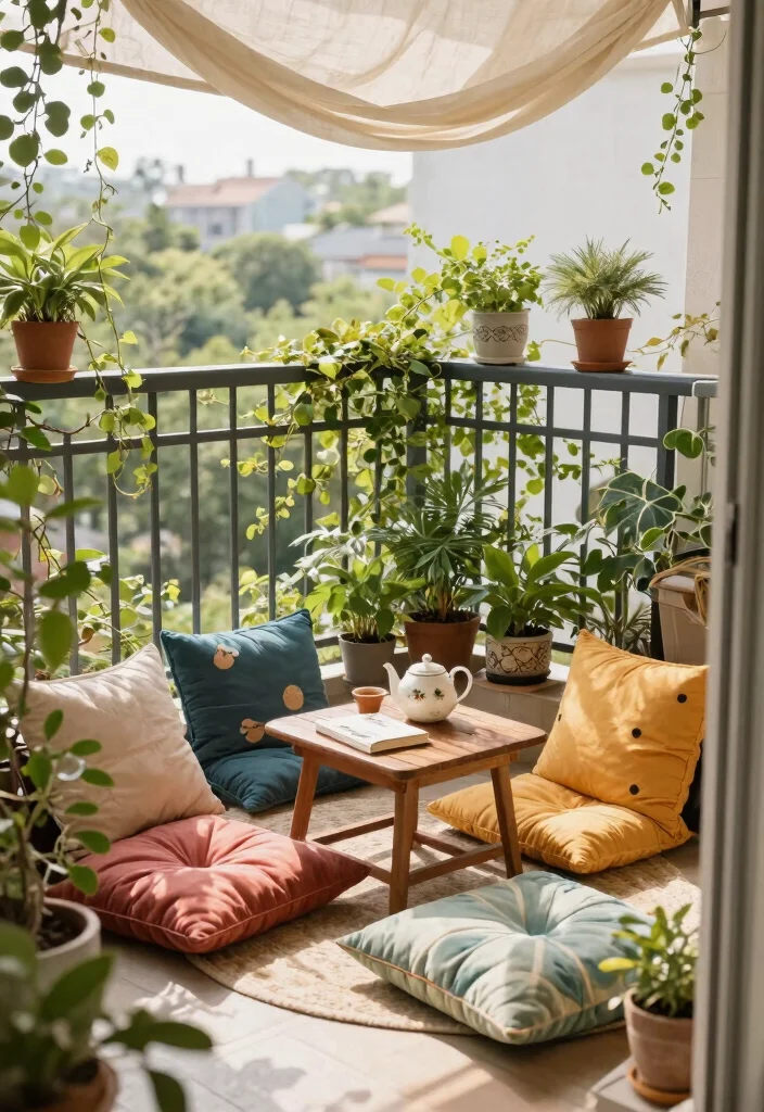 12 Small Balcony Decorating Ideas That Actually Leave Room to Sit - 3. Cozy Nooks with Floor Cushions 1