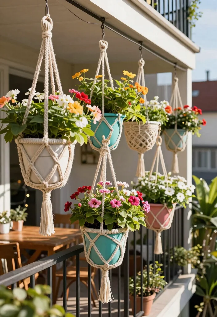 12 Small Balcony Decorating Ideas That Actually Leave Room to Sit - 5. Hanging Planters for Space Efficiency 1
