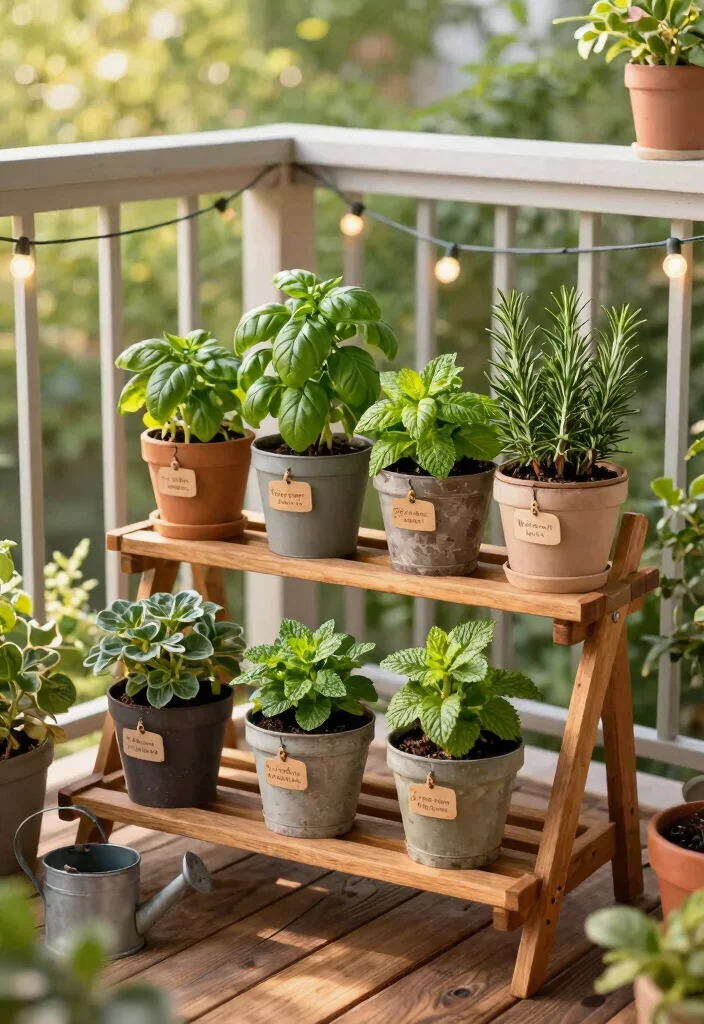12 Small Balcony Decorating Ideas That Actually Leave Room to Sit - 6. Miniature Herb Garden 1