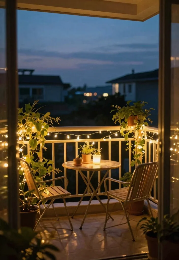 12 Small Balcony Decorating Ideas That Actually Leave Room to Sit - 8. Charming Fairy Lights 1