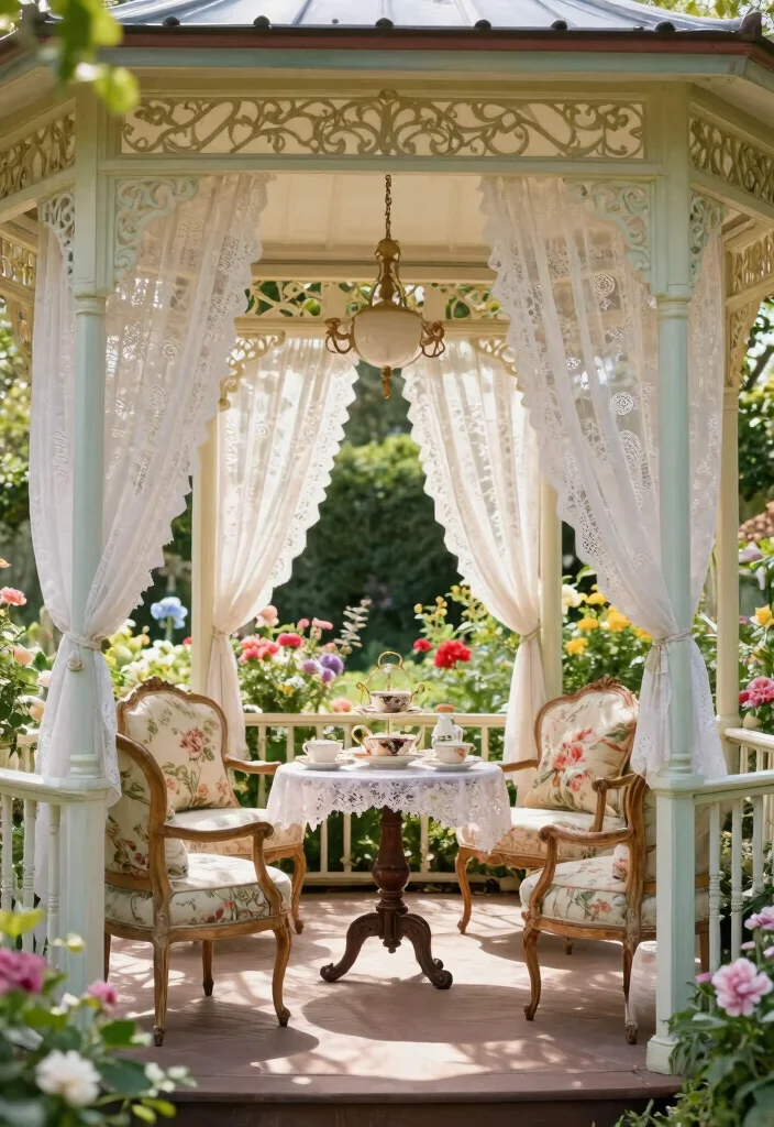 14 Backyard Gazebo Ideas That Provide Full Shade - 11. Vintage Tea Room Gazebo 1
