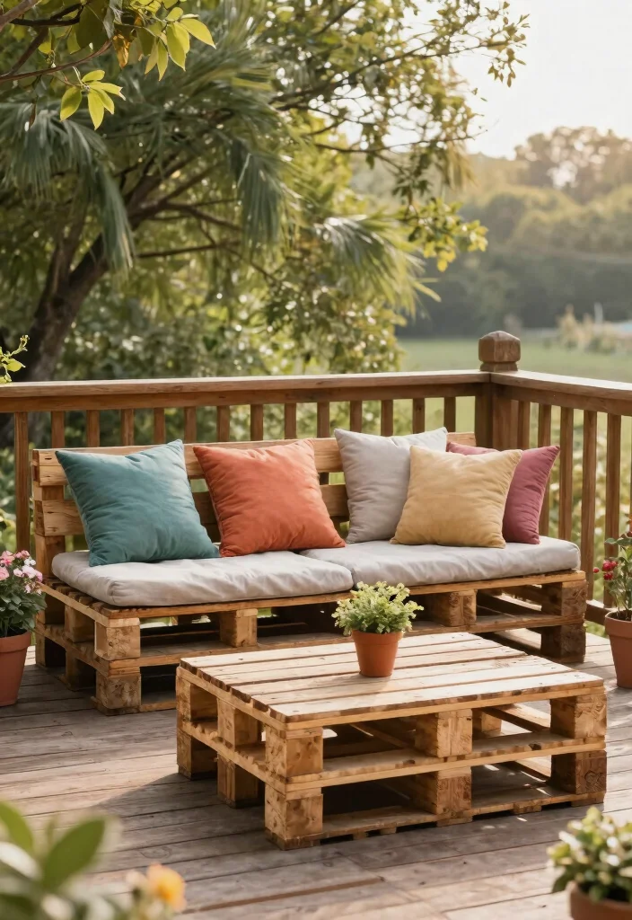 14 Decorating a Deck Ideas on a Budget That Last All Season - 1. Upcycled Pallet Furniture 1