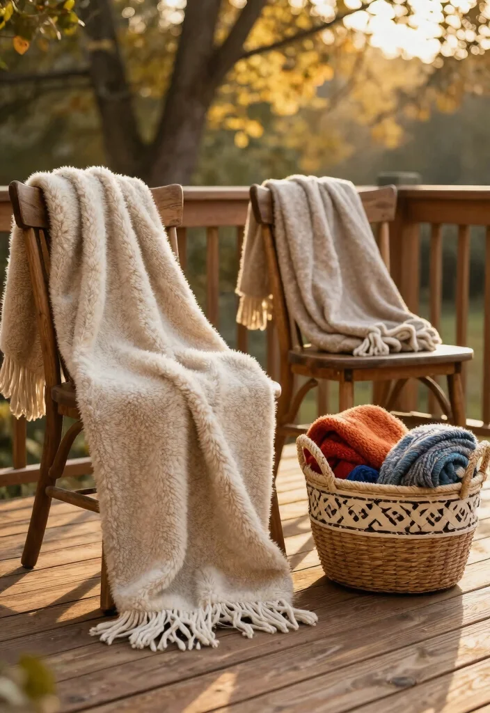 14 Decorating a Deck Ideas on a Budget That Last All Season - 14. Cozy Blankets and Throws 1
