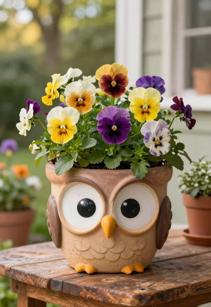 14 Face Flower Pots Ideas That Add Personality to Any Porch - 1. Friendly Owl Planter 1