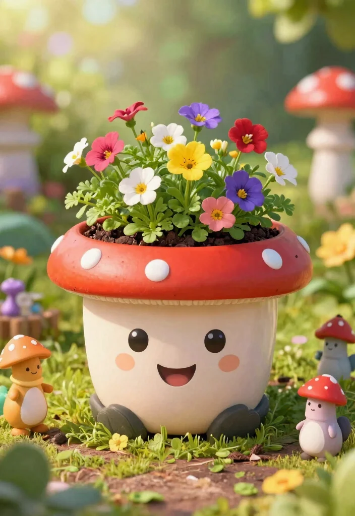 14 Face Flower Pots Ideas That Add Personality to Any Porch - 12. Happy Toadstool Planter 1