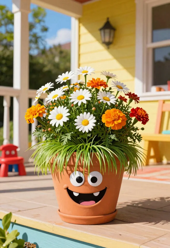 14 Face Flower Pots Ideas That Add Personality to Any Porch - 2. Playful Monster Planter 1