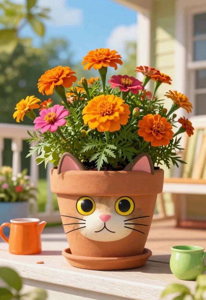 14 Face Flower Pots Ideas That Add Personality to Any Porch - 4. Silly Cat Planter 1