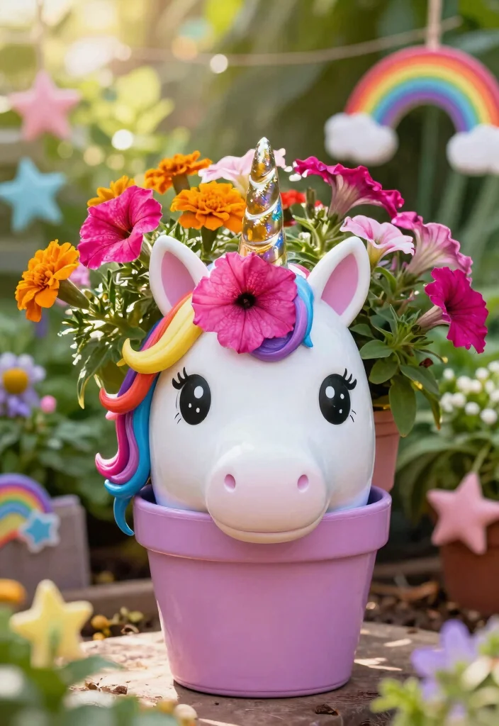 14 Face Flower Pots Ideas That Add Personality to Any Porch - 7. Fun Unicorn Planter 1