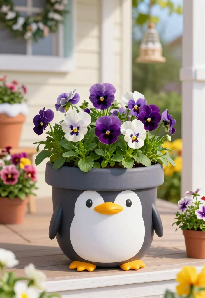 14 Face Flower Pots Ideas That Add Personality to Any Porch - 9. Sweet Penguin Planter 1