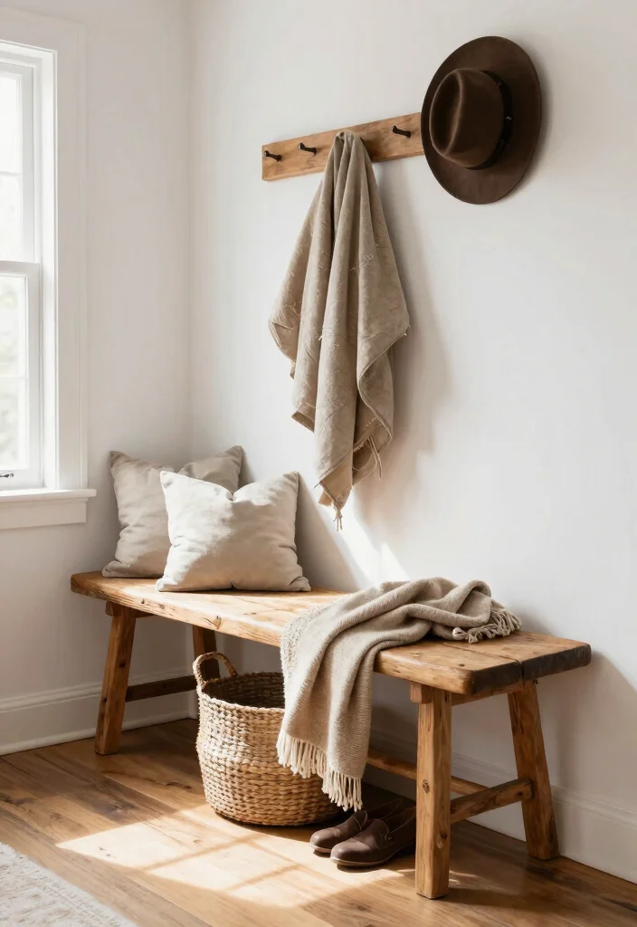 14 Farmhouse Entryway Ideas With Bench for Dropping Keys and Shoes Fast - 1. The Classic Farmhouse Bench 1