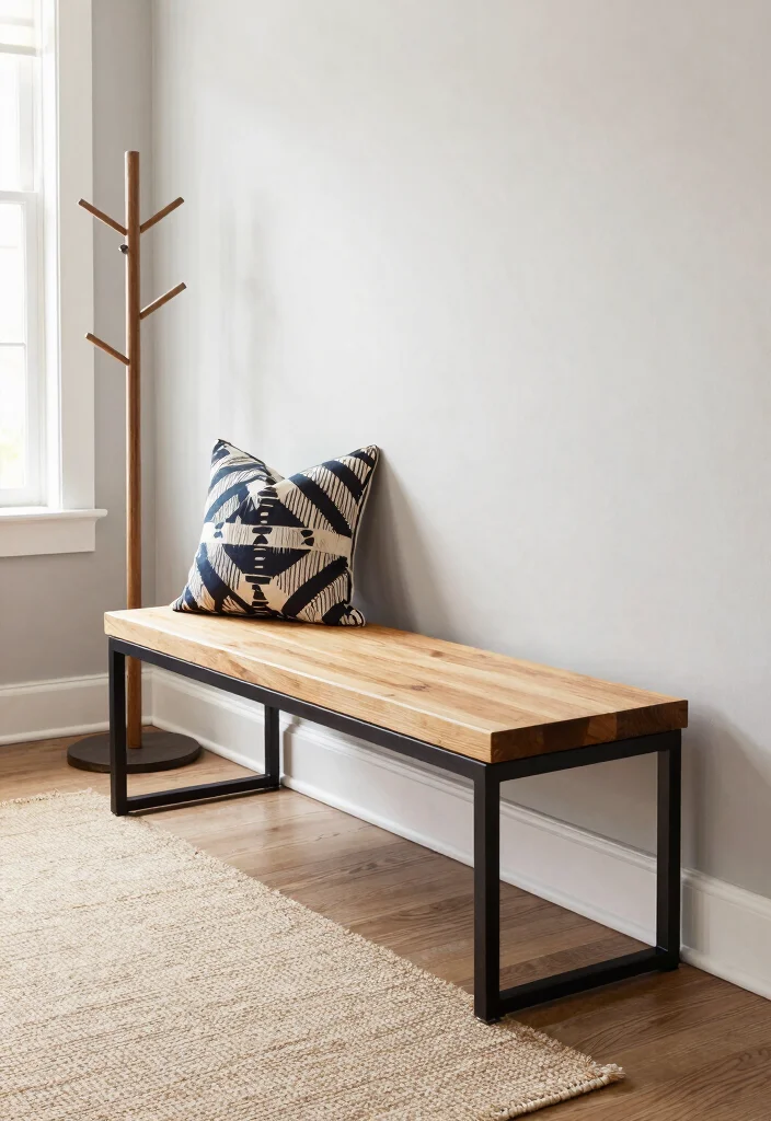 14 Farmhouse Entryway Ideas With Bench for Dropping Keys and Shoes Fast - 4. Modern Farmhouse Bench 1