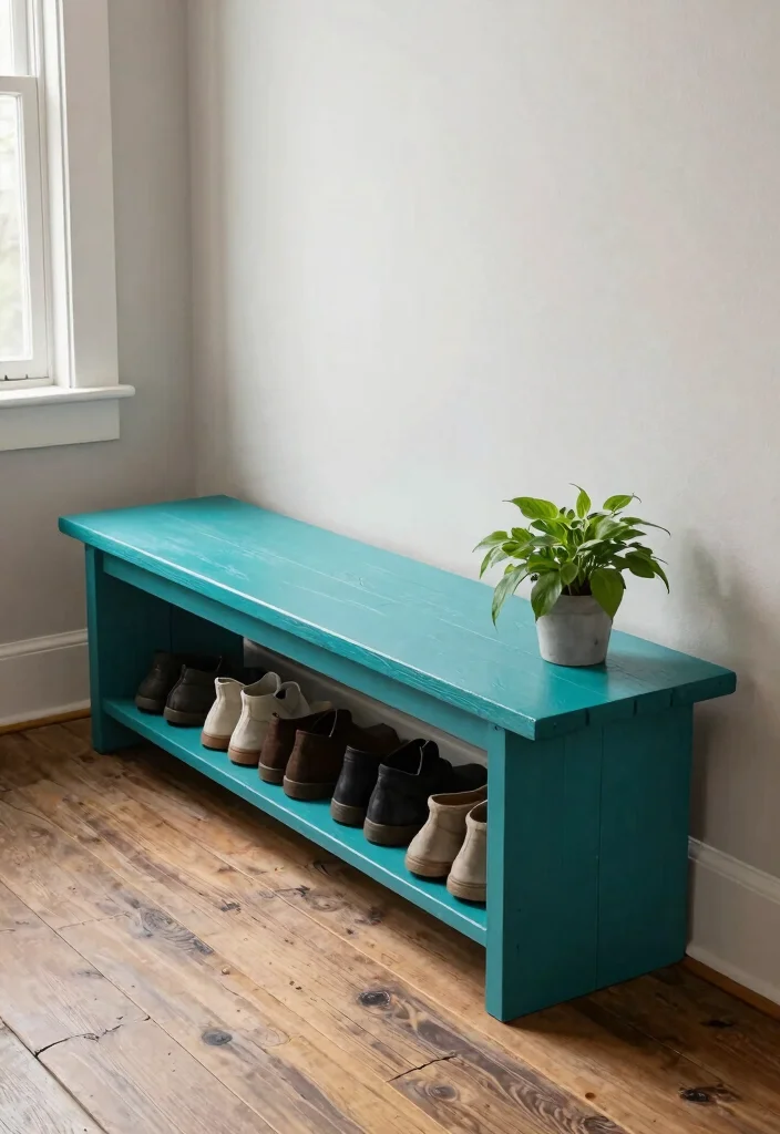 14 Farmhouse Entryway Ideas With Bench for Dropping Keys and Shoes Fast - 7. Farmhouse Bench with a Twist 1