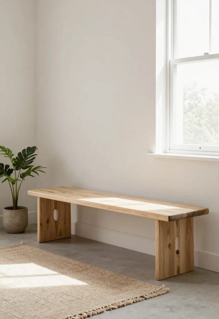 14 Farmhouse Entryway Ideas With Bench for Dropping Keys and Shoes Fast - 8. Minimalist Farmhouse Bench 1