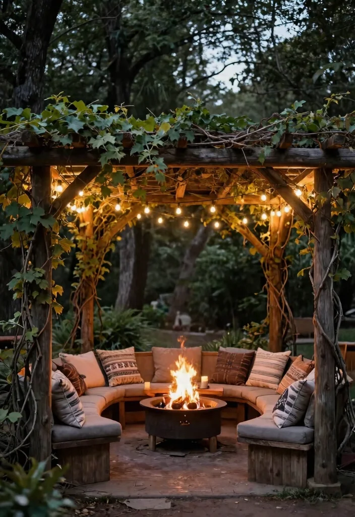 14 Fire Pit Pergola Ideas That Keep Smoke Out of Your Face - 1. Cozy Rustic Retreat 1