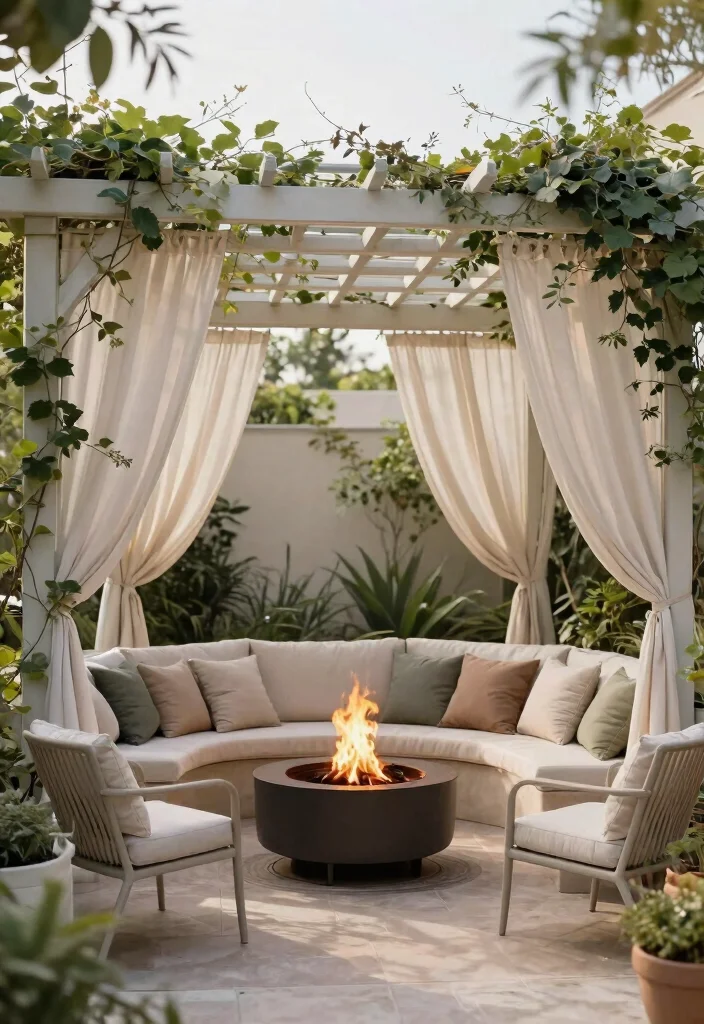 14 Fire Pit Pergola Ideas That Keep Smoke Out of Your Face - 11. Shade and Privacy with Trellis 1