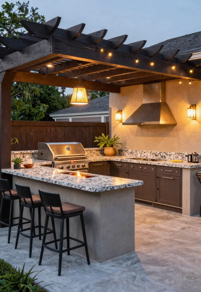 14 Fire Pit Pergola Ideas That Keep Smoke Out of Your Face - 14. Integrated Outdoor Kitchen 1