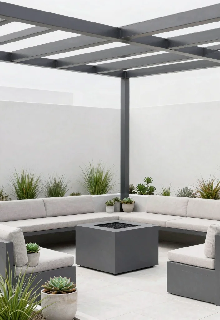 14 Fire Pit Pergola Ideas That Keep Smoke Out of Your Face - 2. Modern Minimalist Marvel 1