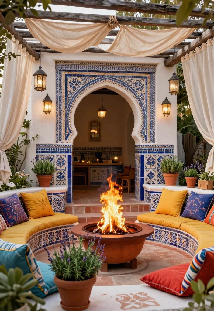 14 Fire Pit Pergola Ideas That Keep Smoke Out of Your Face - 3. Mediterranean Oasis 1