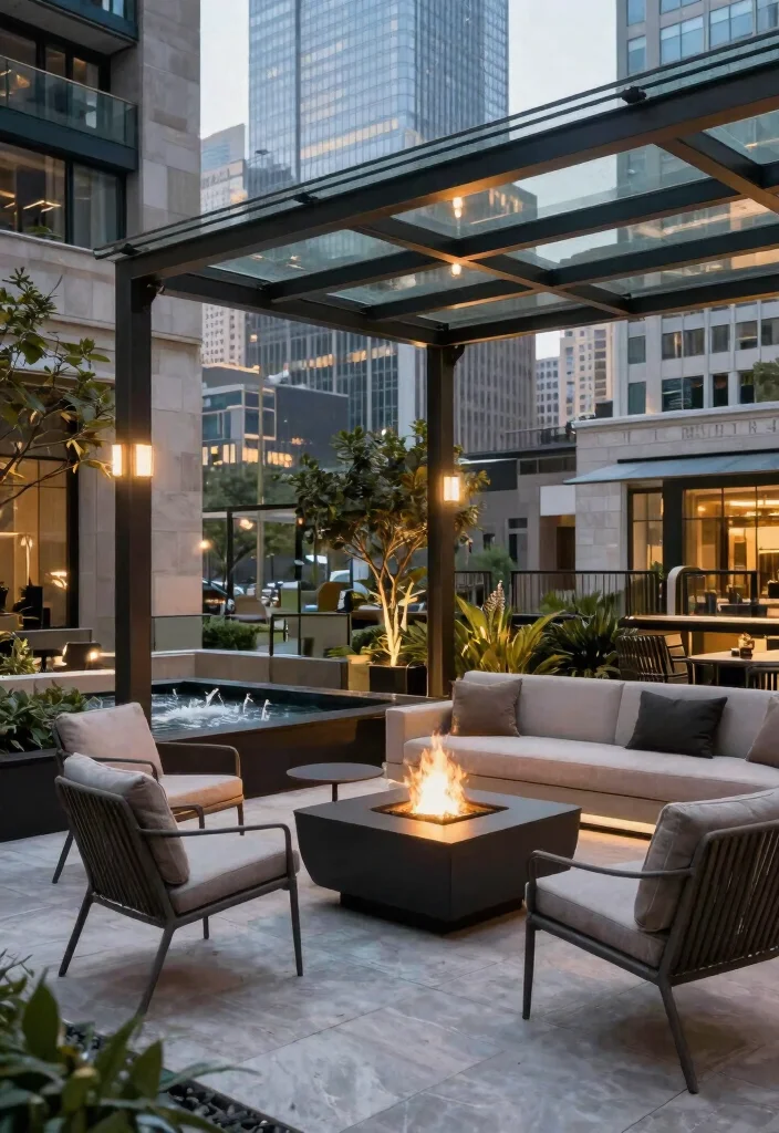 14 Fire Pit Pergola Ideas That Keep Smoke Out of Your Face - 4. Chic Urban Escape 1
