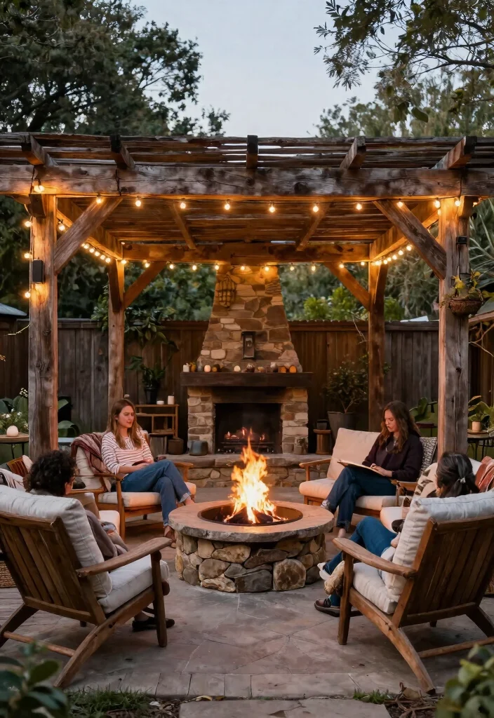 14 Fire Pit Pergola Ideas That Keep Smoke Out of Your Face - 5. Rustic Farmhouse Charm 1