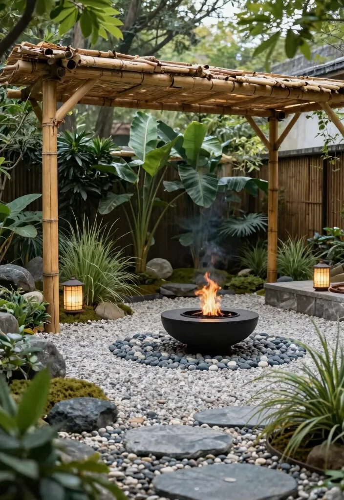 14 Fire Pit Pergola Ideas That Keep Smoke Out of Your Face - 7. Zen Garden Retreat 1