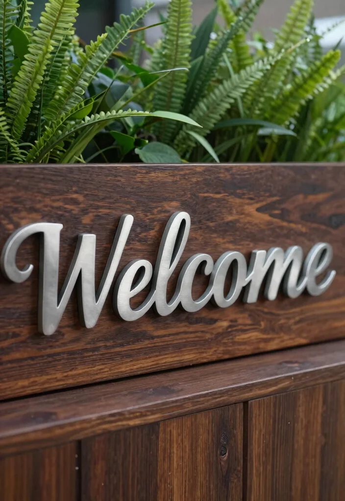 14 Front Porch Signs That Welcome Guests Without Looking Cluttered - 11. Elegant Wood and Metal Combo 1