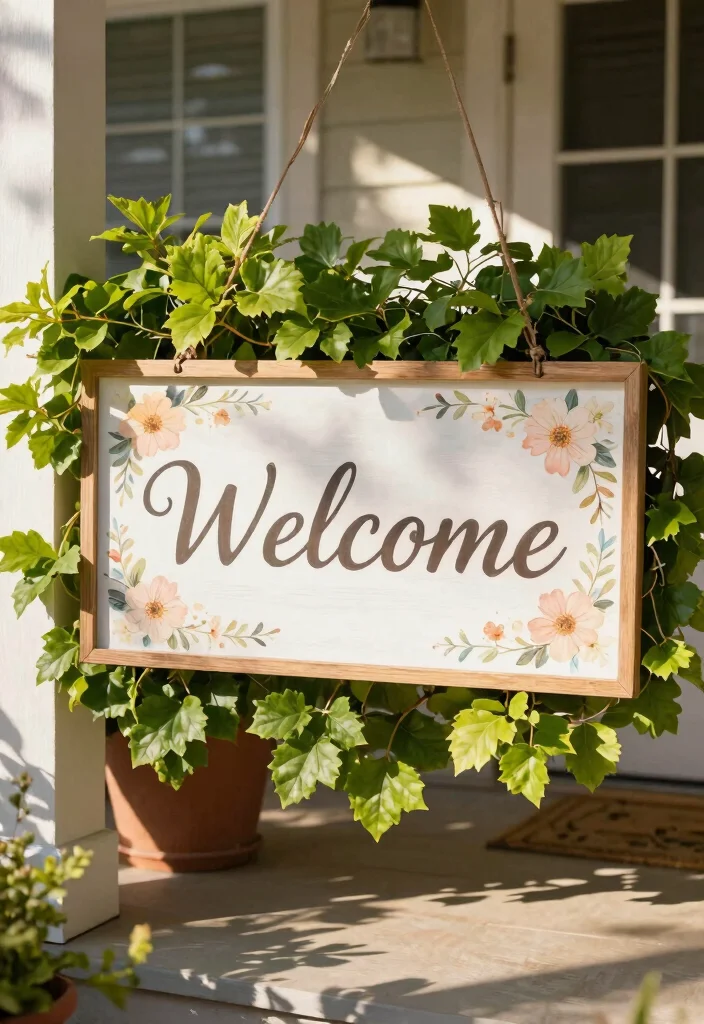 14 Front Porch Signs That Welcome Guests Without Looking Cluttered - 12. Floral Accented Sign 1