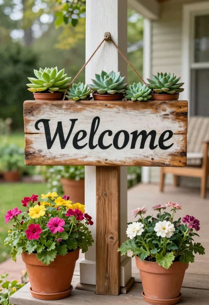 14 Front Porch Signs That Welcome Guests Without Looking Cluttered - 6. Succulent Welcome Sign 1