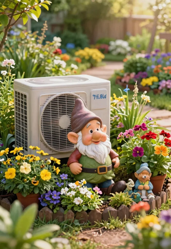14 Outdoor AC Cover Ideas That Hide the Unit Without Blocking Airflow - 10. Garden Gnome and Statues 1