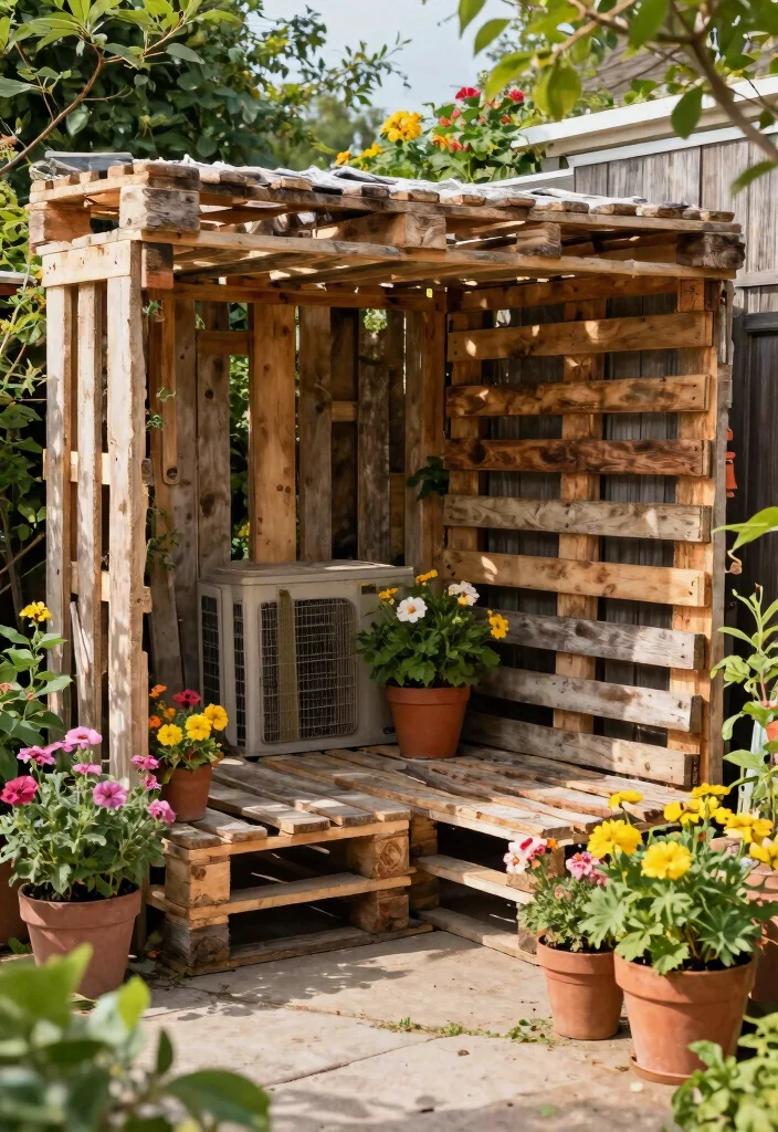 14 Outdoor AC Cover Ideas That Hide the Unit Without Blocking Airflow - 12. Rustic Pallet Cover 1