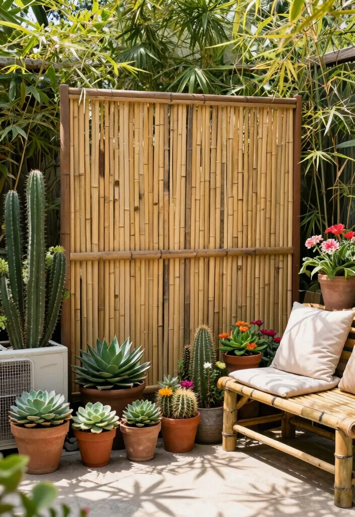 14 Outdoor AC Cover Ideas That Hide the Unit Without Blocking Airflow - 8. Bamboo Screen 1