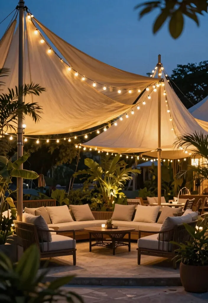 14 Sail Shades for Patio Ideas That Stay Taut in Wind - 9. Integrated Lighting 1