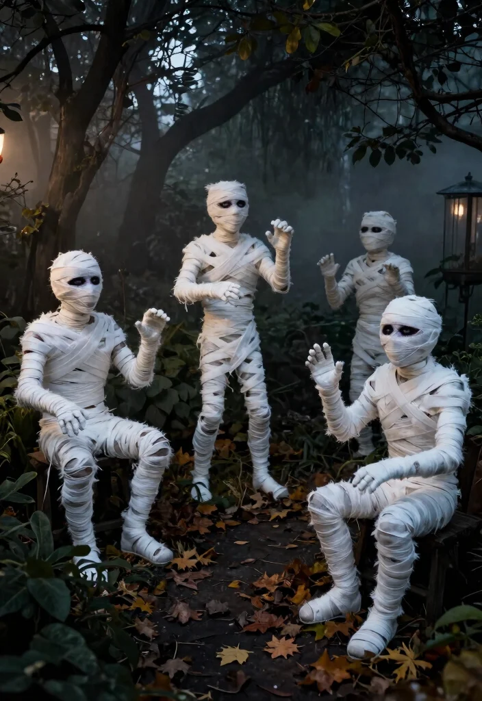 14 Scary Halloween Decorations for Outdoors That Actually Frighten Adults - 11. Macabre Mummy Yard Decorations 1