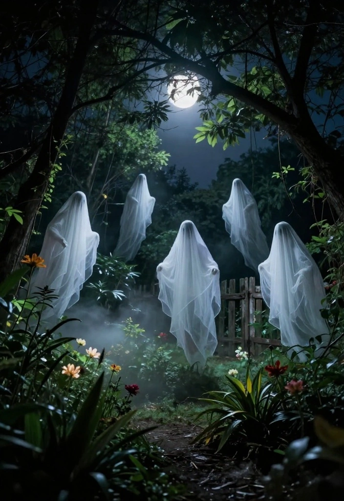 14 Scary Halloween Decorations for Outdoors That Actually Frighten Adults - 2. Ghostly Garden Figures 1
