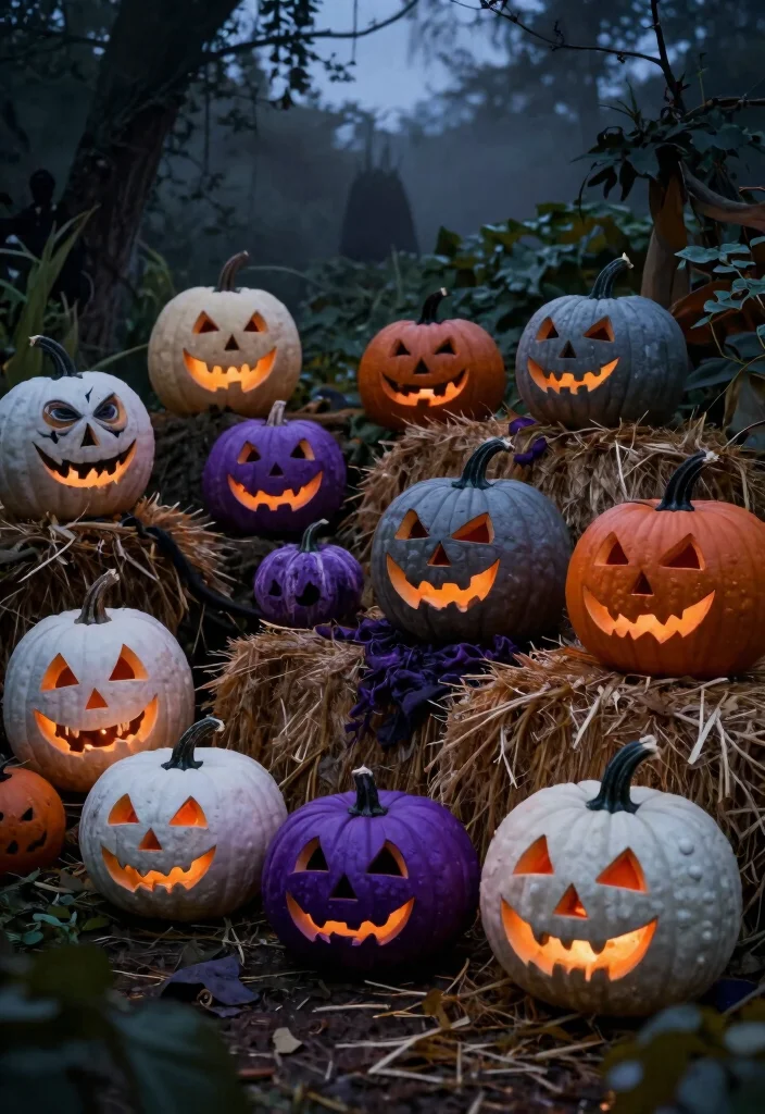 14 Scary Halloween Decorations for Outdoors That Actually Frighten Adults - 9. Eerie Pumpkin Displays 1
