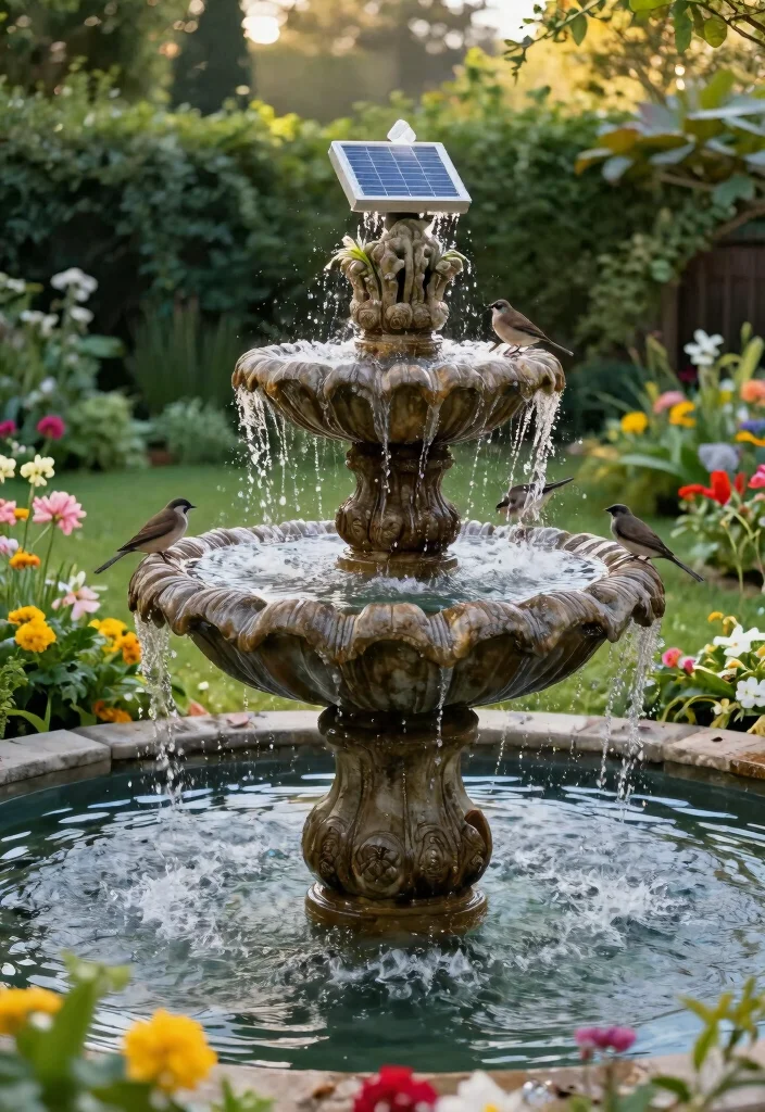 14 Solar Water Fountains Outdoor That Run Without Outlets - 1. Classic Tiered Solar Fountain 1