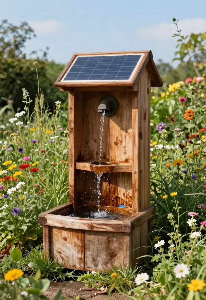 14 Solar Water Fountains Outdoor That Run Without Outlets - 4. Rustic Wooden Fountain 1