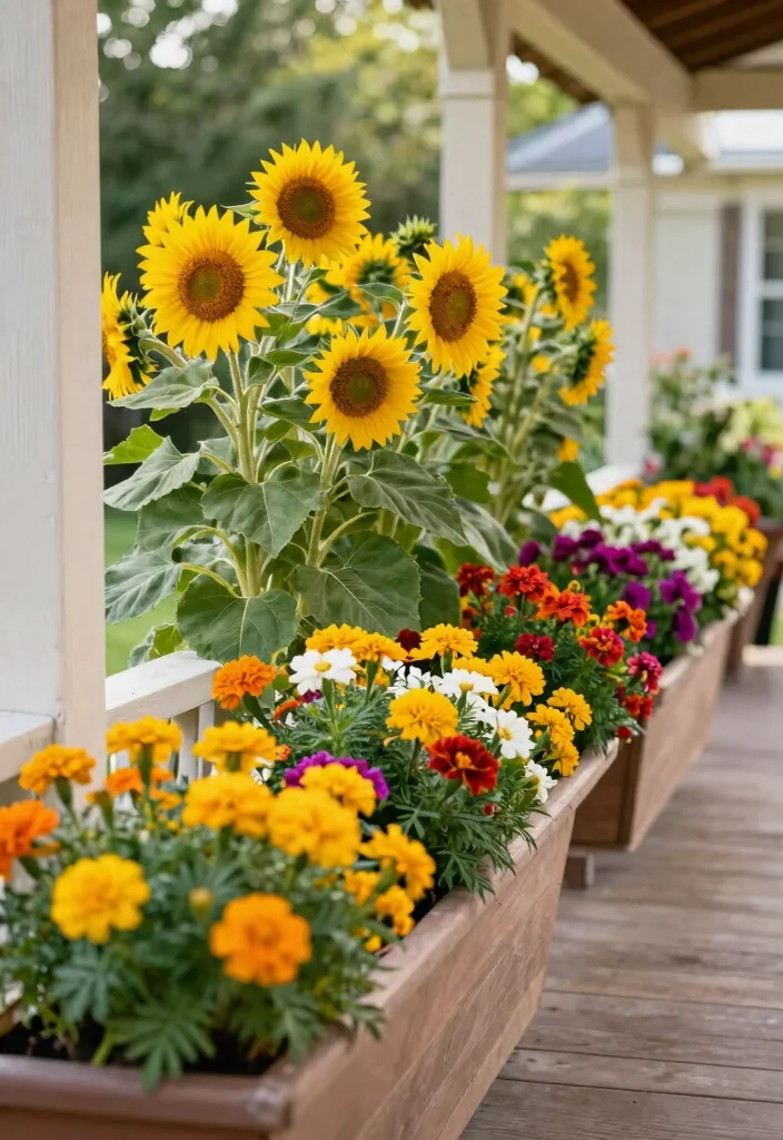 14 Trough Planter Ideas for Narrow Porches and Patios - 2. Colorful Flower Cascade 1