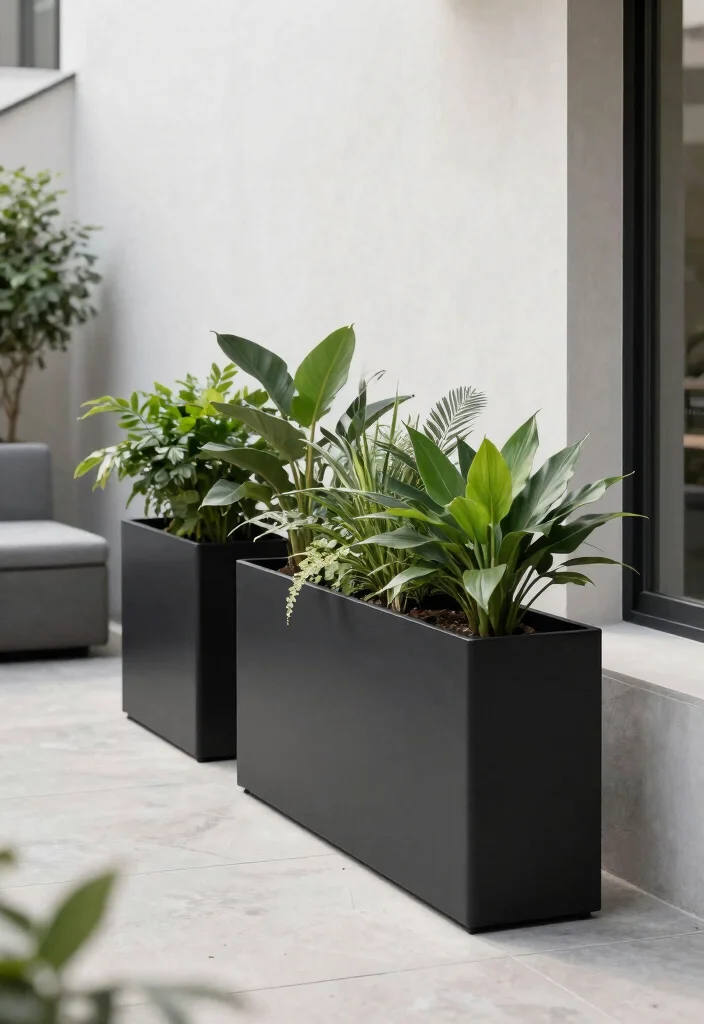 14 Trough Planter Ideas for Narrow Porches and Patios - 9. Modern Minimalist Planters 1