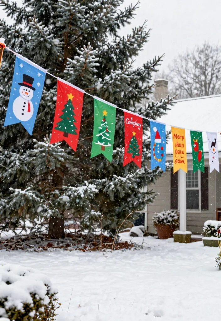 15 Backyard Christmas Decor Ideas That Withstand Winter Weather - 11. Whimsical Yard Flags 1