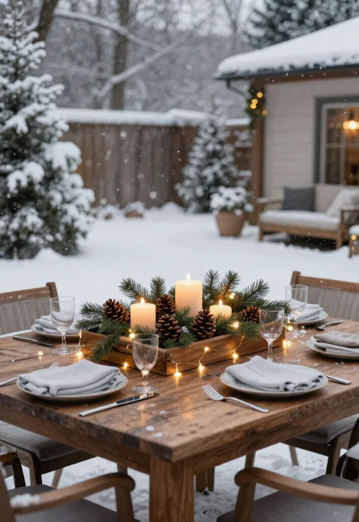 15 Backyard Christmas Decor Ideas That Withstand Winter Weather - 14. Winter-Themed Table Centerpiece 1