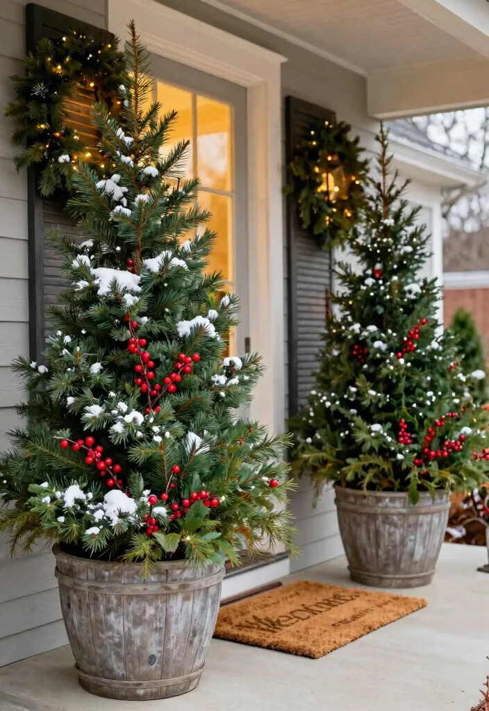 15 Backyard Christmas Decor Ideas That Withstand Winter Weather - 4. Festive Planters with Evergreens 1