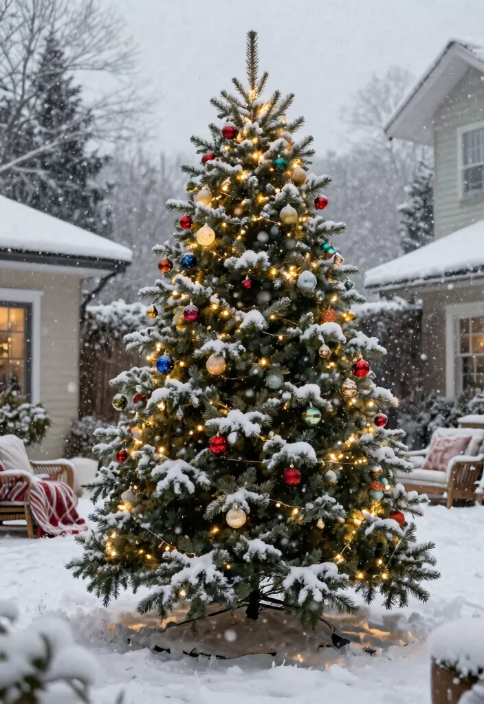 15 Backyard Christmas Decor Ideas That Withstand Winter Weather - 8. Outdoor Christmas Tree 1