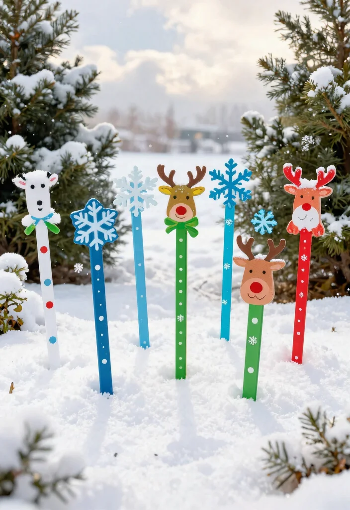 15 Backyard Christmas Decor Ideas That Withstand Winter Weather - 9. Winter Garden Stakes 1