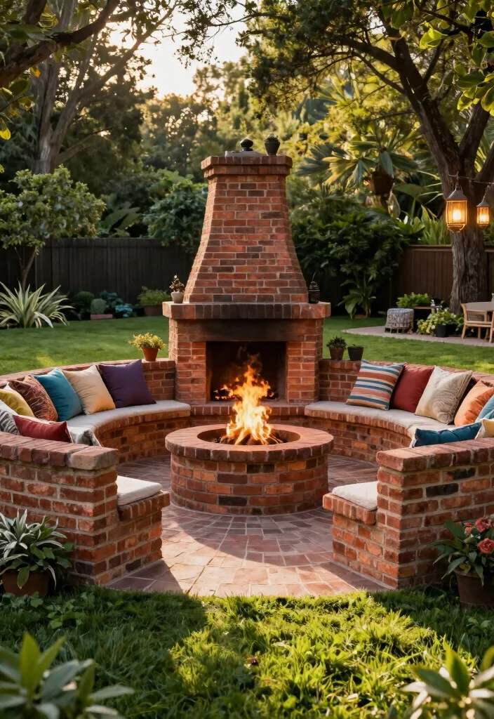 15 Easy Backyard Fire Pit Ideas You Can Build in a Weekend - 3. Brick Fire Pit with Seating Walls 1
