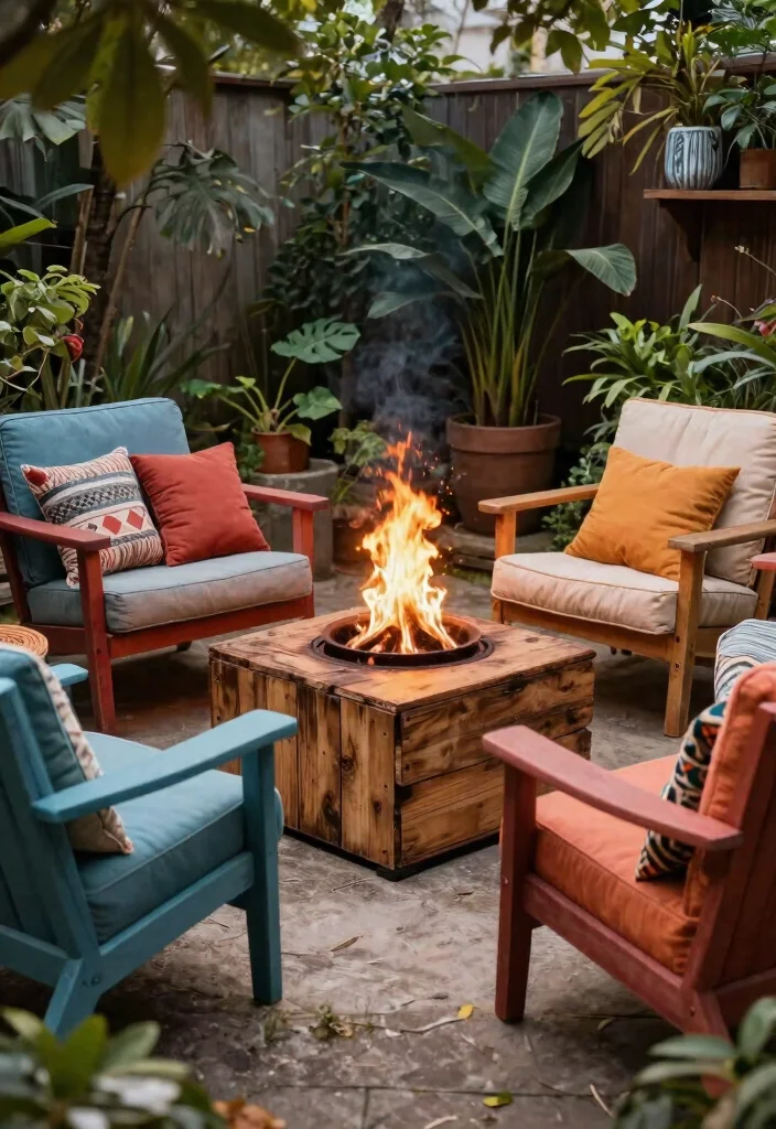 15 Fire Pit Backyard Ideas on a Budget for Small Yards - 12. Fire Pit with Repurposed Furniture 1