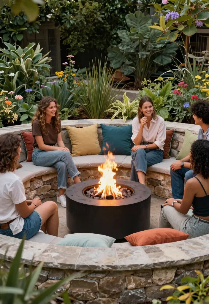 15 Fire Pit Backyard Ideas on a Budget for Small Yards - 13. Fire Pit with Stone Seating Wall 1