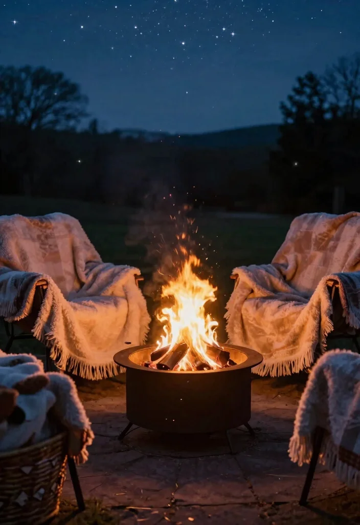 15 Fire Pit Backyard Ideas on a Budget for Small Yards - 14. Fire Pit with Cozy Blankets 1